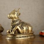 Brass Nandi Statue | 16.5" x 20" x 9" | 19.50 kg | Vintage Antique Tone | Traditional Hindu Temple Bull Sculpture | Sacred Art | Jaipurio